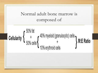 Normal adult bone marrow is
composed of
 