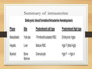 Summary of intrauterine
Hematopoiesis
 