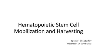 Hematopoietic Stem Cell
Mobilization and Harvesting
Speaker- Dr. Sudip Roy
Moderator- Dr. Sumit Mitra
 