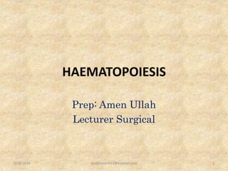 HAEMATOPOIESIS
Prep: Amen Ullah
Lecturer Surgical
5/28/2018 studyforum911@hotmail.com 1
 