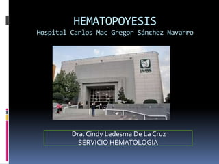 HEMATOPOYESIS
Hospital Carlos Mac Gregor Sánchez Navarro
Dra. Cindy Ledesma De La Cruz
SERVICIO HEMATOLOGIA
 