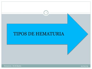 TIPOS DE HEMATURIA
21/01/13Hematuria - Dr.H.Martín
7
 