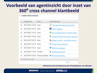 Voorbeeld van agentinzicht door inzet van
     360⁰ cross channel klantbeeld




                 Printscreen van het klantenservice ProcessRunner van Morphis
 