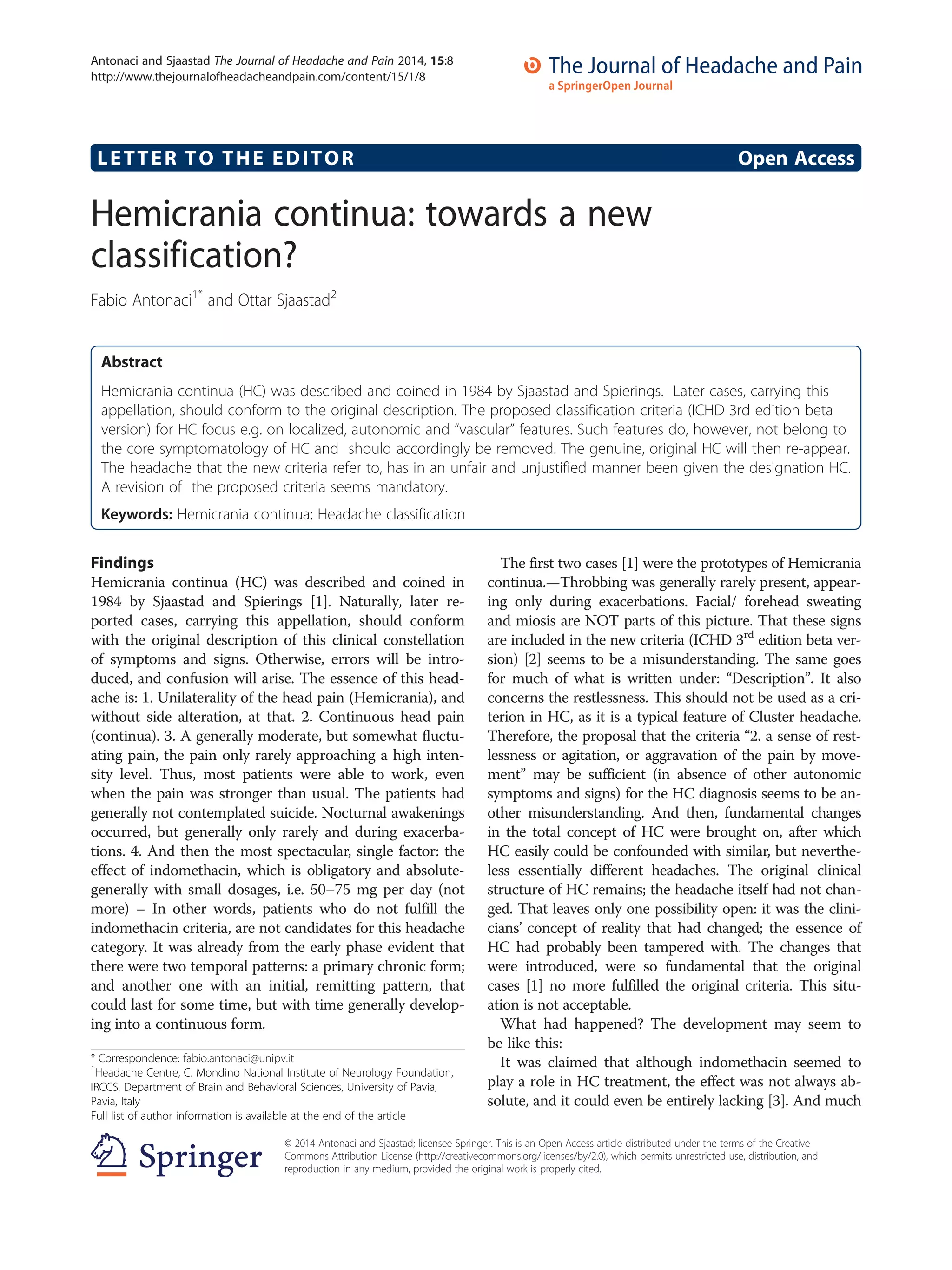 Hemicrania continua classification | PDF