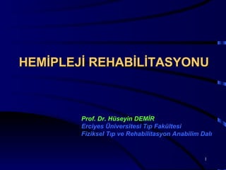 HEMİPLEJİ REHABİLİTASYONU



        Prof. Dr. Hüseyin DEMİR
        Erciyes Üniversitesi Tıp Fakültesi
        Fiziksel Tıp ve Rehabilitasyon Anabilim Dalı


                                                 1
 