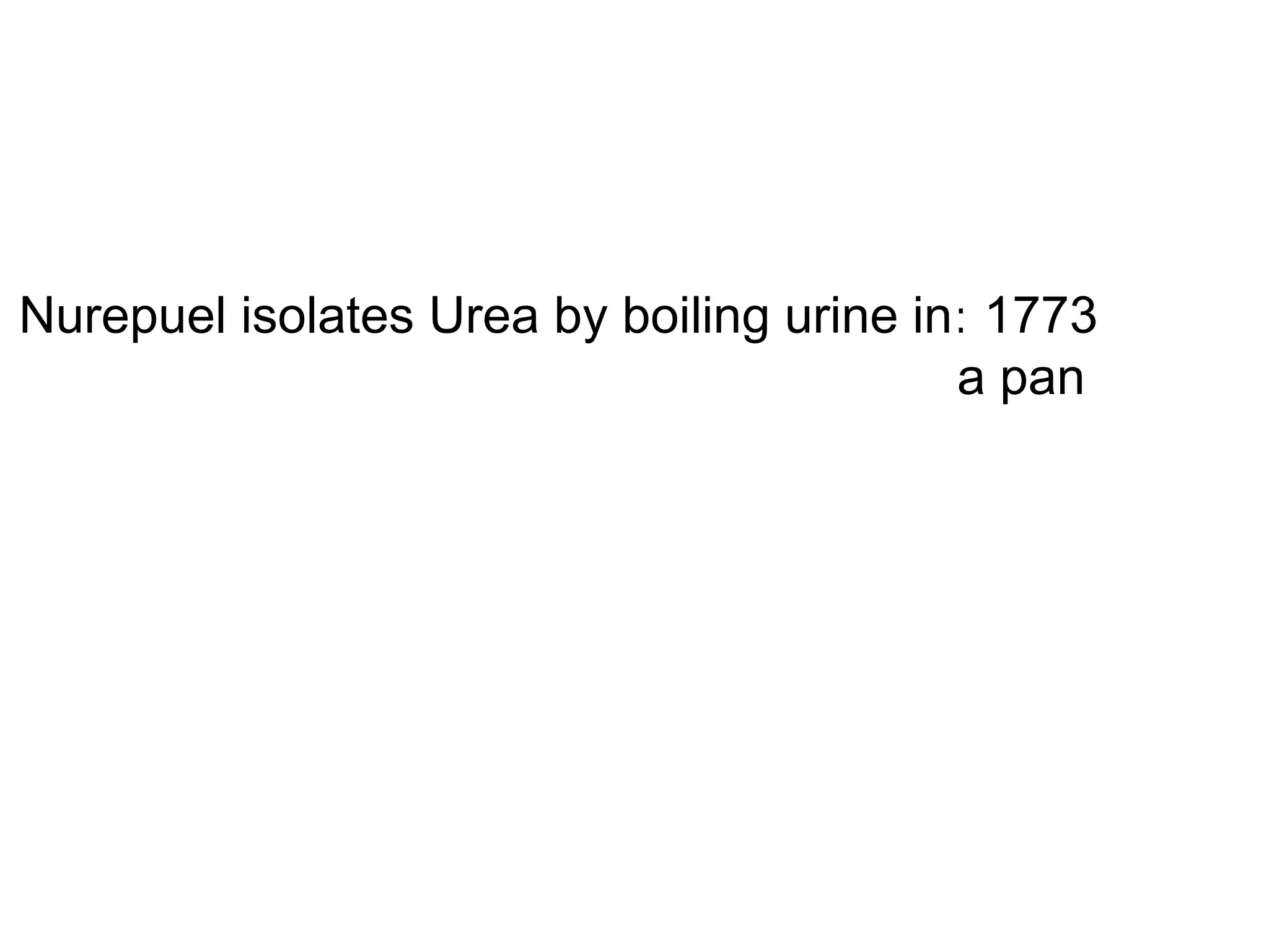 1773:Nurepuel isolates Urea by boiling urine in
a pan
 