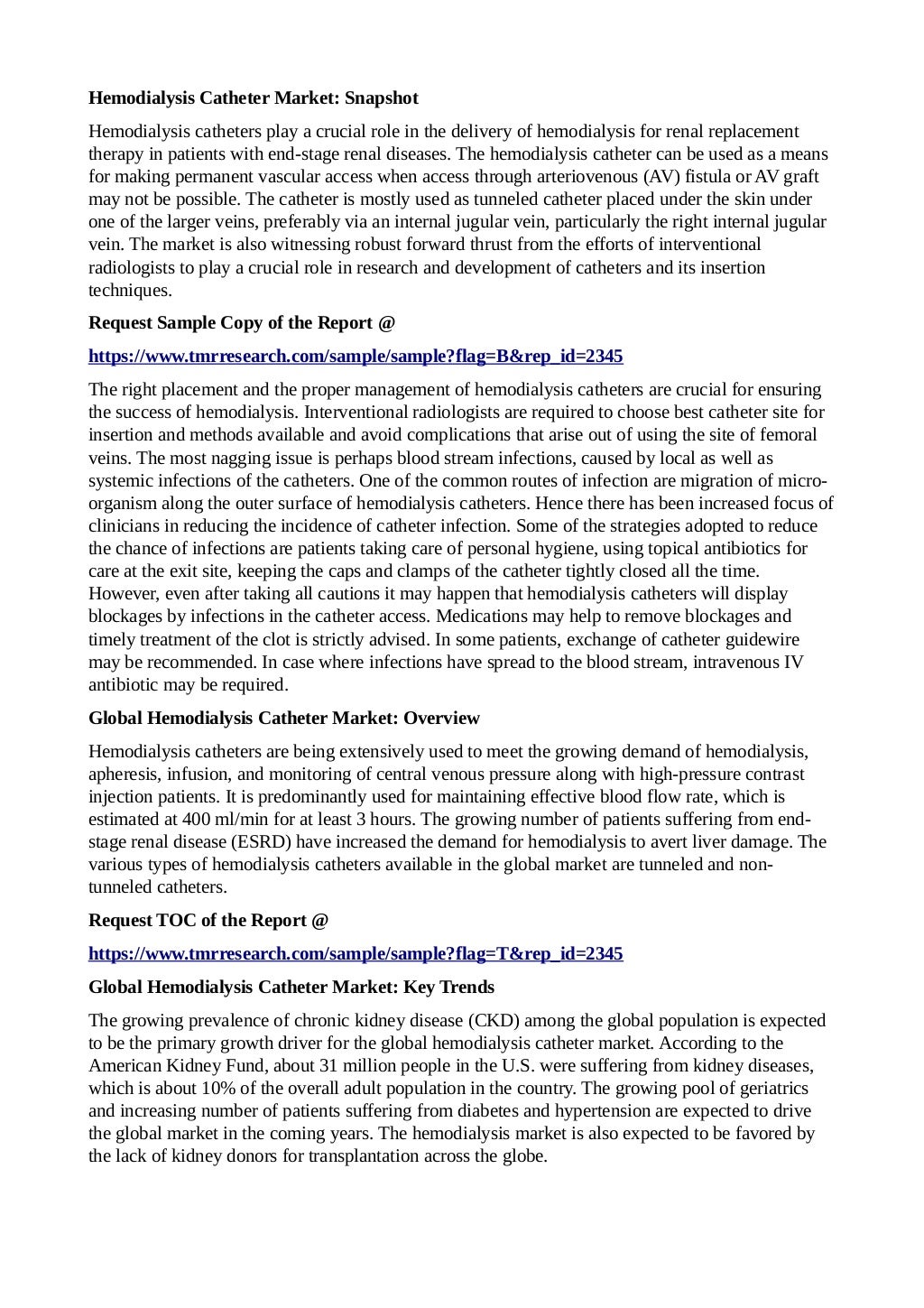 Hemodialysis Catheter Market Future Development Outlook 2025