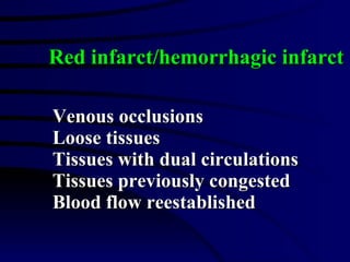 Venous occlusions Loose tissues Tissues with dual circulations Tissues previously congested Blood flow reestablished Red i...