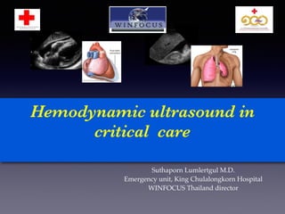 Hemodynamic ultrasound in 
critical care 
Suthaporn Lumlertgul M.D.! 
Emergency unit, King Chulalongkorn Hospital! 
WINFOCUS Thailand director 
 