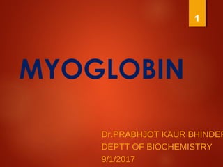 MYOGLOBIN
Dr.PRABHJOT KAUR BHINDER
DEPTT OF BIOCHEMISTRY
9/1/2017
1
 