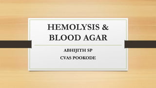 HEMOLYSIS &
BLOOD AGAR
ABHIJITH SP
CVAS POOKODE
 