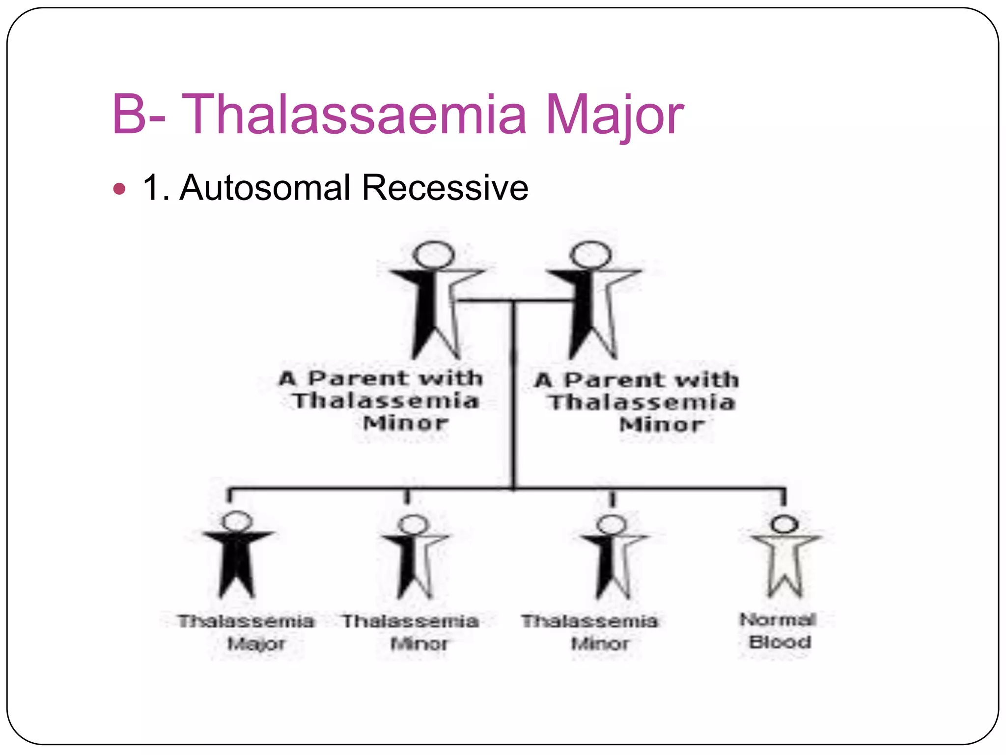 B- Thalassaemia Major
 1. Autosomal Recessive
 