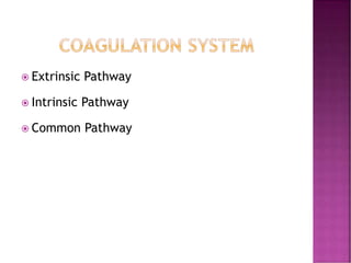  Extrinsic Pathway
 Intrinsic Pathway
 Common Pathway
 
