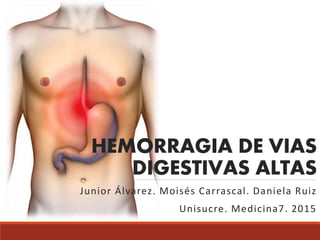 HEMORRAGIA DE VIAS
DIGESTIVAS ALTAS
Junior Álvarez. Moisés Carrascal. Daniela Ruiz
Unisucre. Medicina7. 2015
 