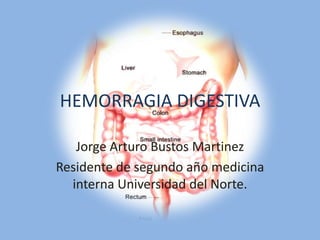 HEMORRAGIA DIGESTIVA Jorge Arturo Bustos Martinez Residente de segundo año medicina interna Universidad del Norte. 
