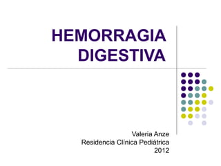 HEMORRAGIA
DIGESTIVA
Valeria Anze
Residencia Clínica Pediátrica
2012
 