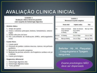 Solicitar : Hb , Ht , Plaquetas
, Coagulograma e Tipagem
sanguinea.
Exame proctologico NÃO
deve ser dispensado
 