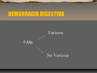 HEMORRAGIA DIGESTIVA
 Alta
Varicosa
No Varicosa
 