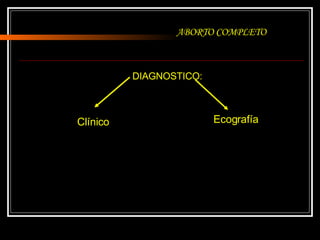 DIAGNOSTICO: ABORTO COMPLETO Clínico   Ecografía 