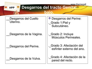www.themegall
ery.comLOGO Desgarros del tracto Genital
bajo.
__Desgarros del Cuello
Uterino.
__Desgarros de la Vagina.
__D...