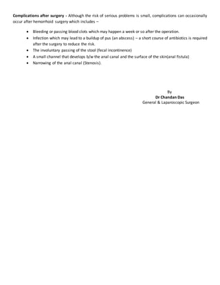 Hemorrhoids Treatment by General Surgery at Aakash Hospital | PDF