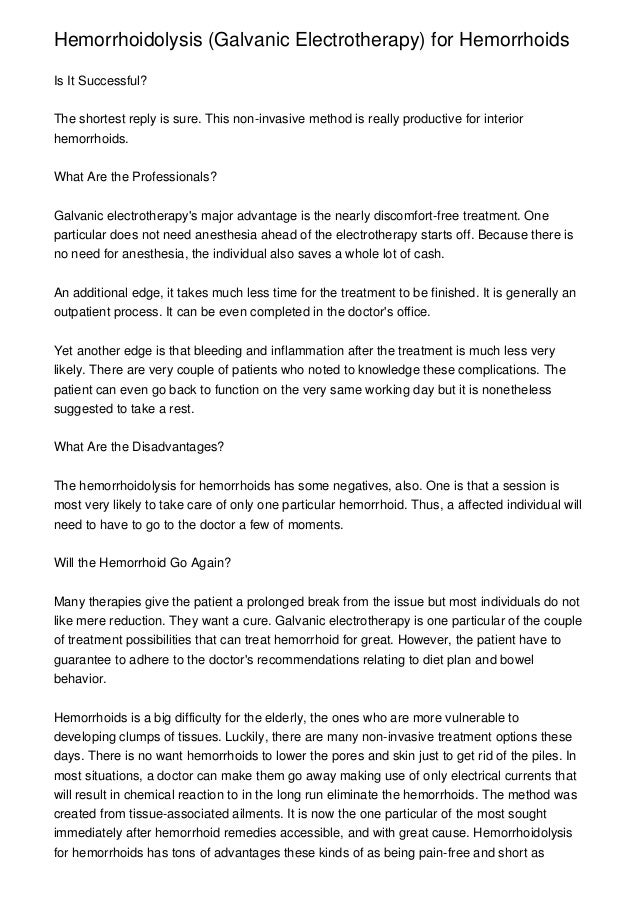 Hemorrhoidolysis (Galvanic Electrotherapy) for Hemorrhoids