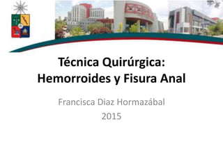 Técnica Quirúrgica:
Hemorroides y Fisura Anal
Francisca Diaz Hormazábal
2015
 