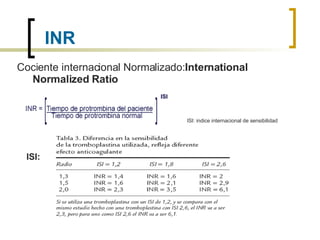 INR <ul><li>Cociente internacional Normalizado: International Normalized Ratio  </li></ul>                                ...