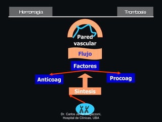 Trombosis Hemorragia Pared vascular Flujo Factores Anticoag Procoag Síntesis Dr. Carlos Javier Regazzoni, Hospital de Clín...