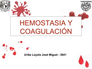 HEMOSTASIA Y
COAGULACIÓN
Uribe Loyola José Miguel - 3641
 