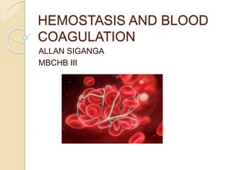 HEMOSTASIS AND BLOOD
COAGULATION
ALLAN SIGANGA
MBCHB III
 