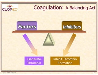 Coagulation: A Balancing Act




                  Generate   Inhibit Thrombin
                  Thrombin      Formation

www.CLOT-ED.com                                 47
 