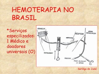 *Serviços especilizados: 1 Médico e  doadores universais (O) HEMOTERAPIA NO BRASIL Seringa de Jubé 