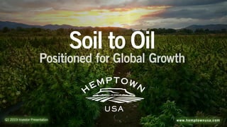 Q1 2019 Investor Presentation
Soil to Oil
Positioned for Global Growth
www.hemptownusa.com
 