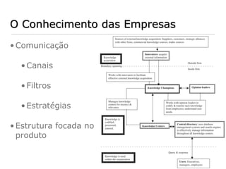 O Conhecimento das Empresas
• Comunicação

  • Canais

  • Filtros

  • Estratégias

• Estrutura focada no
  produto
 