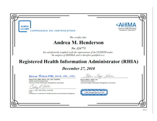 Henderson 2018 RHIA certification