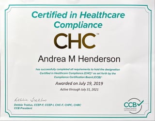 Henderson 2019 CHC certification