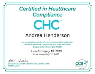 Henderson Certified in Healthcare Compliance (CHC) Certification