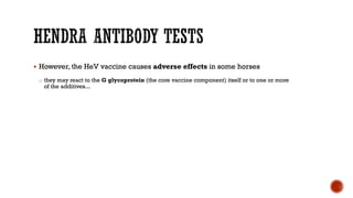 § However, the HeV vaccine causes adverse effects in some horses
o they may react to the G glycoprotein (the core vaccine ...