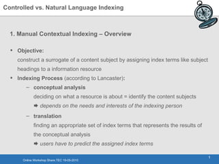 1. Manual Contextual Indexing – Overview  ,[object Object],[object Object],[object Object],[object Object]