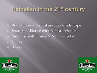 PRODUCTS12/11/201016Heineken Oud BruinOne of the most traditional Dutch beer types, ‘Old Brown’ derives its rich, dark color and taste from its dark malt and hops. Natural sugar gives it a mildly sweet, caramel taste.It is available only in the Netherlands.