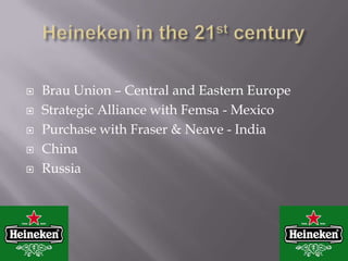 PRODUCTS12/11/201016Heineken Oud BruinOne of the most traditional Dutch beer types, ‘Old Brown’ derives its rich, dark color and taste from its dark malt and hops. Natural sugar gives it a mildly sweet, caramel taste.It is available only in the Netherlands.
