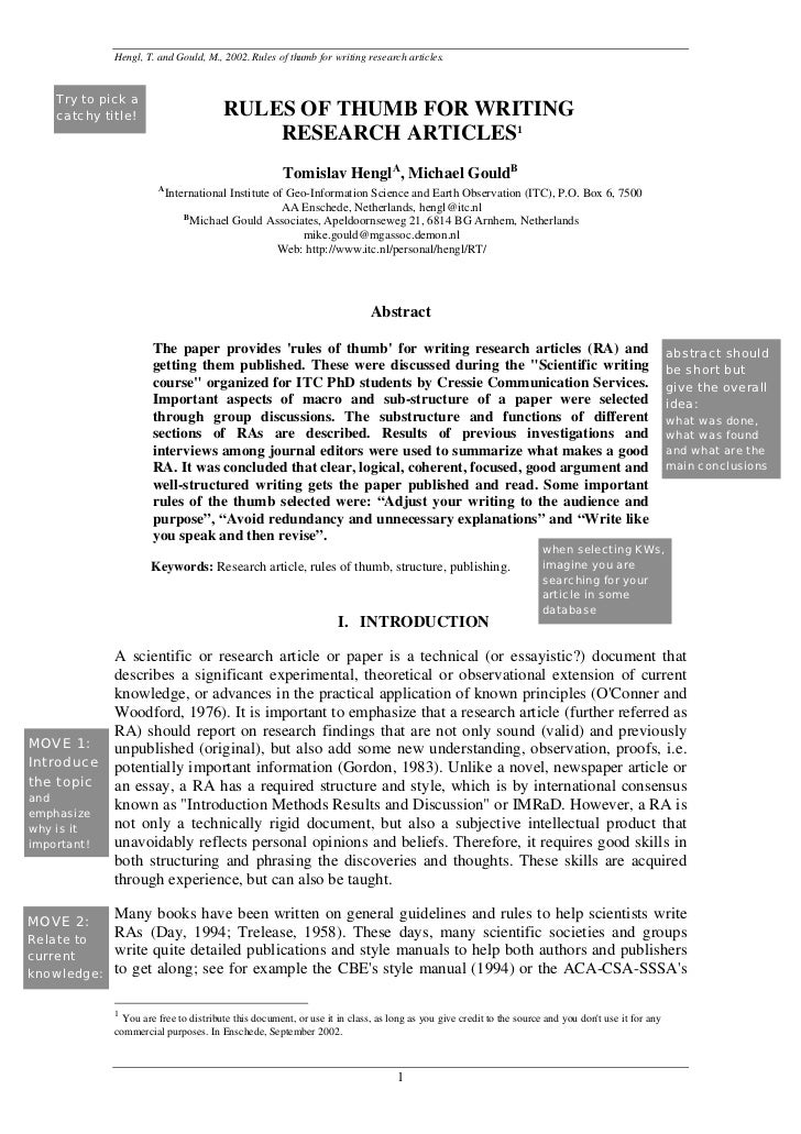 Hengl Gould 2002 Rules Of Thumb Of Writing A Research Article