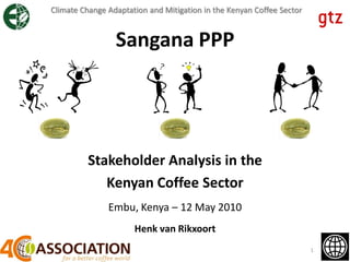 Climate Change Adaptation and Mitigation in the Kenyan Coffee Sector


                 Sangana PPP




          Stakeholder Analysis in the
             Kenyan Coffee Sector
               Embu, Kenya – 12 May 2010
                      Henk van Rikxoort
                                                                       1
 