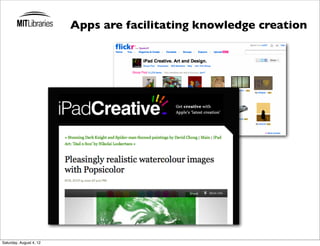 Apps are facilitating knowledge creation




Saturday, August 4, 12
 