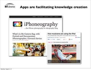 Apps are facilitating knowledge creation




Saturday, August 4, 12
 