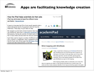 Apps are facilitating knowledge creation




Saturday, August 4, 12
 