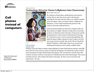 Cell
        phones
        instead of
        computers




      https://chronicle.com/
      article/Laura-
      Czerniewicz/130937/




Saturday, August 4, 12
 