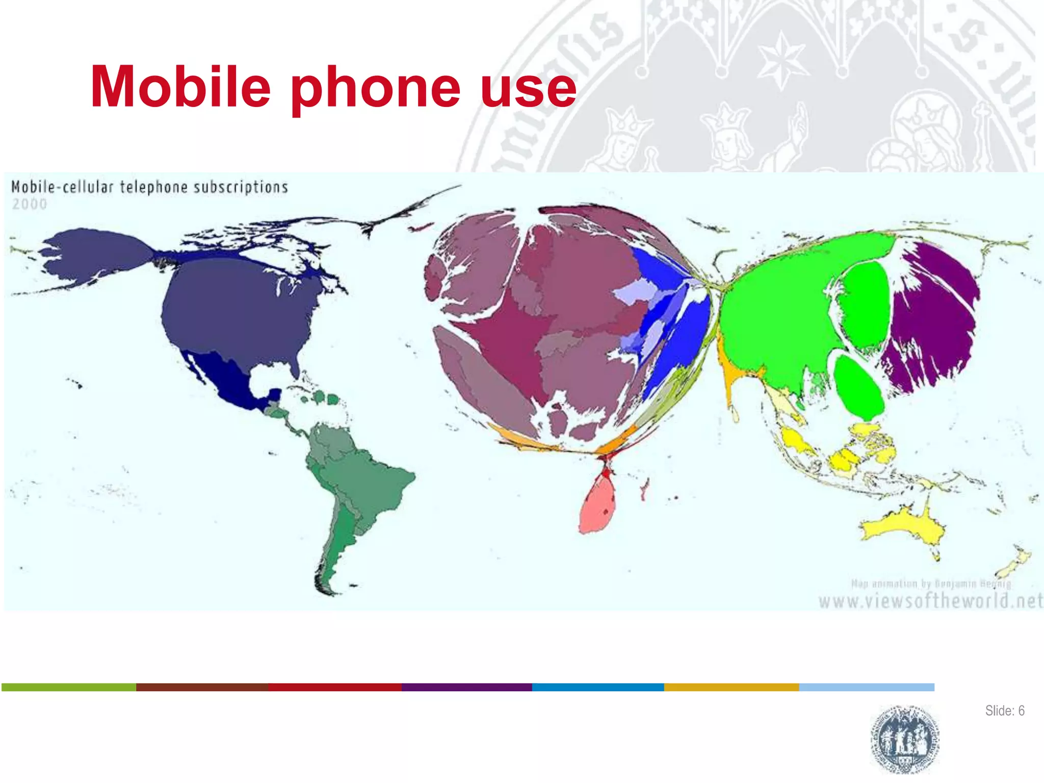 Mobile phone use
Slide: 6
Harald Sterly
Benjamin Hennig
Kouassi Dongo
Calling Abidjan
Estimating populatiopn distribution through analysis of mobile phone call data records
Deutscher Kongress für Geogrtaphie, 1 October 2015, Berlin (Germany)
 