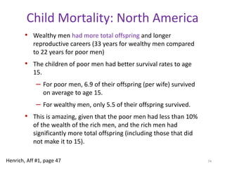 What about empowering women?Tertilt (2006) uses the same model to compare the effects of imposing monogamy legally to the effect of increasing the power of women. Tertilt alters her model to shift reproductive decision-making from men to women, but leaves polygyny legal.In this female-choice model, The #of wives per husband declines a little bit, as does fertility.GDP per capita also goes up someSavings rates go up substantially. Overall, however, empowering women does not have nearly the impact on GDP per capita and fertility as imposing monogamy.This underlines the point made above that giving women free choice does not necessarily yield monogamy, low fertility, or economic growth, though it does yield less intensive polygyny. 68Henrich, Aff #1, page 33
